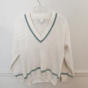 VTG Irish Sweater Sz Large Mens White Vneck Preppy Golf Tennis Ireland Old Money